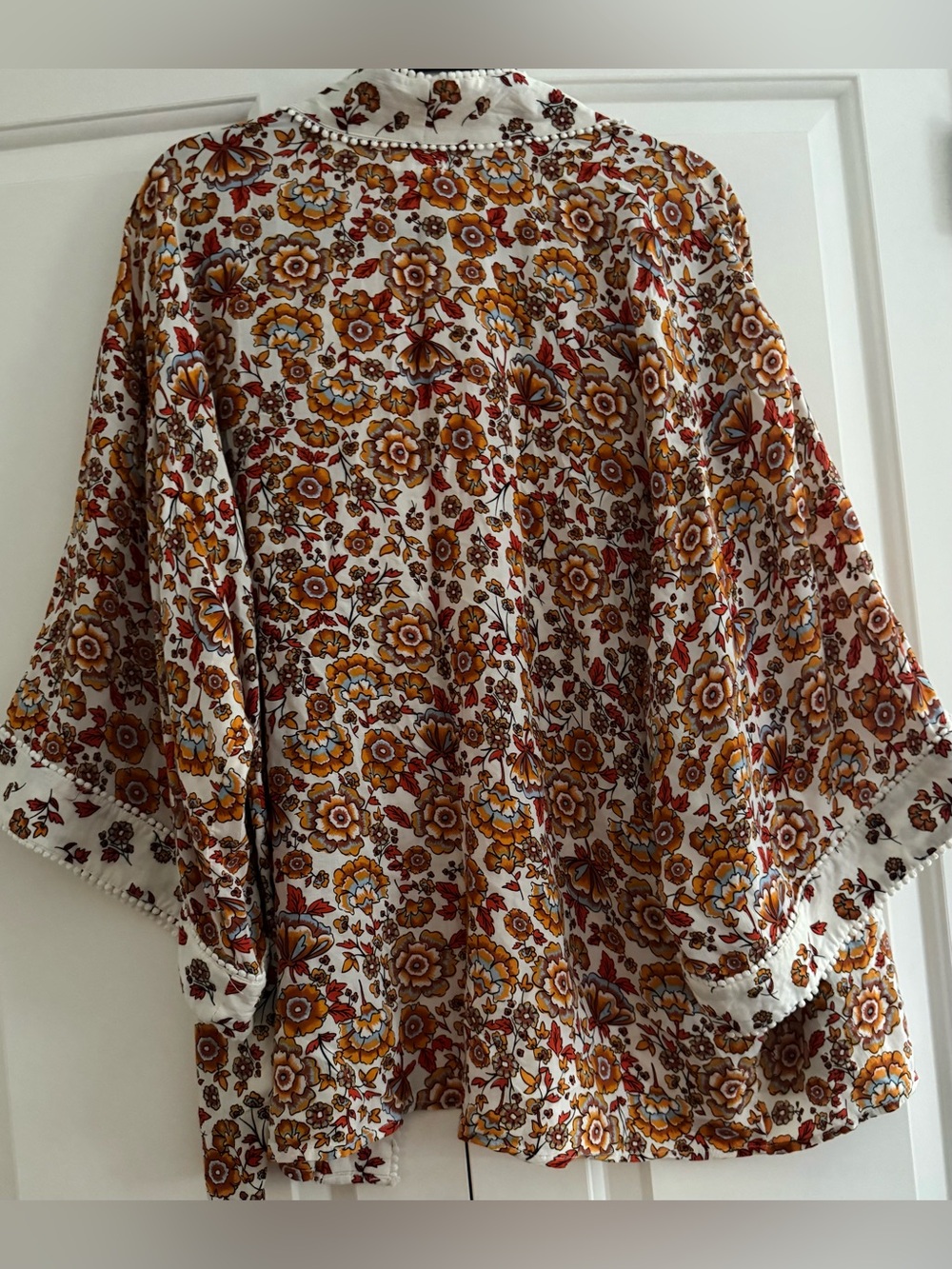 Westport Floral Open Kimono Jacket - White, Mustard & Rust 26 inch P2P - Picture 2 of 7